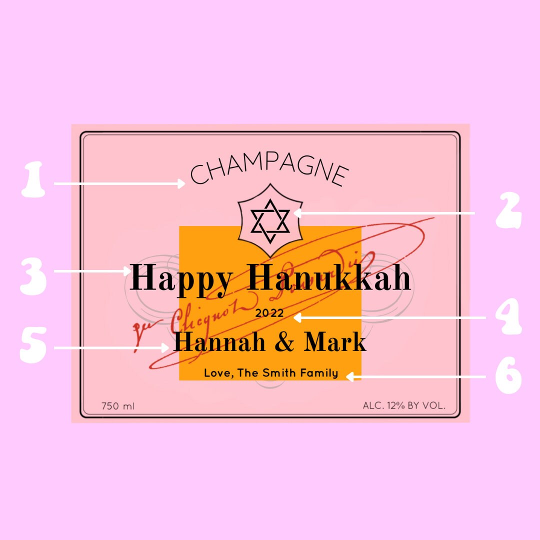 Hanukkah Champagne Label * Personalized Hanukkah Gift * Liquor Bottle Label Gift For Her * Host Gift Ideas * Custom * Happy Hanukkah *