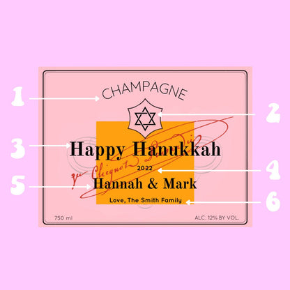 Hanukkah Champagne Label * Personalized Hanukkah Gift * Liquor Bottle Label Gift For Her * Host Gift Ideas * Custom * Happy Hanukkah *
